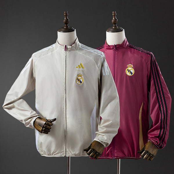 Cortavientos Reversible Real Madrid Beige - Rojo Adultos