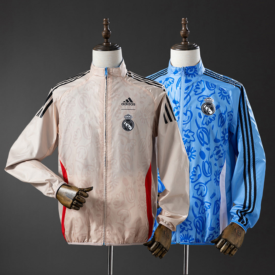 Cortavientos Reversible Real Madrid Beige - Azul Adultos